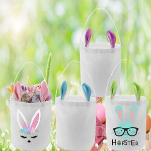 Sublimation Pasqua Bunny Bucket Orecchie di peluche in poliestere Peludo Castello di coniglio White Fabberny Gift Borse Borse riutilizzabili borse da drogheria Decorazione artigianale fai -da -te