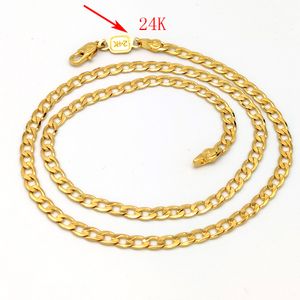 Women's Necklace Curb Chain Solid 24 k Stamp Link Fine Gold GF Birthday Valentine Gift Valuable 20" 500 * 4 MM