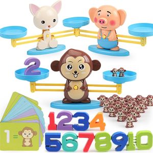 Montessori 수학 매치 게임 보드 장난감 원숭이 강아지 균형 규모 번호 균형 게임 아기 학습 장난감 동물 액션 수치 LJ200907