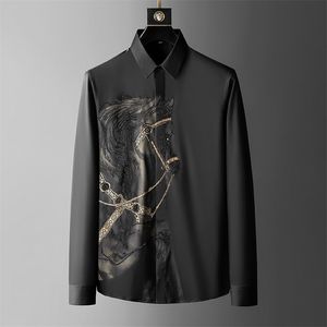 Marka Luksusowa męska koszula Jesień z długim rękawem Slim Casual Shirts Business Social Formal Dress Streetwear 220312