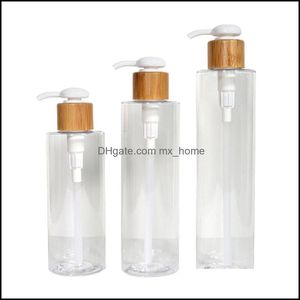 収納ボトルジャーホーム組織ハウスキーガーデン200ml 250ml 300ml空のプラスチックボトル竹製リングホワイトローションポンプR