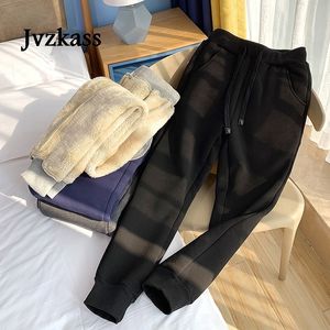 Jvzkass inverno novo cordeiro plus size calças de suor além de veludo petded pés calças cordeiro lã calça casual calças femininas z54 201106