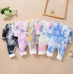 Baby Designer Clothes Infant Girls Tie Dyed Rompers Long Sleeve Newborn Boy Button Jumpsuits Baby Boutique Clothing 5 Colors DW6054