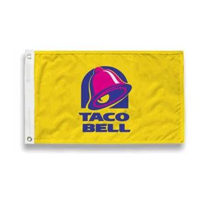 Taco Bell Flag Banner 3x5 FT 90x150 cm Çift Dikiş 100D Polyester Festivali Hediye Kapalı Açık Baskılı Sıcak Satış