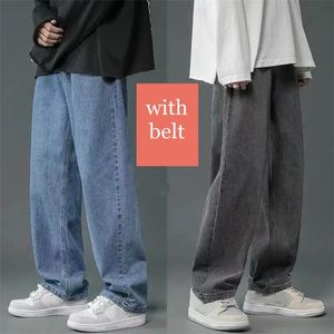 Streetwear Baggy 청바지 남성 플러스 사이즈 S-5XL 패션 느슨한 스트레이트 넓은 다리 바지 블랙 라이트 블루 남성 캐주얼 의류 220308