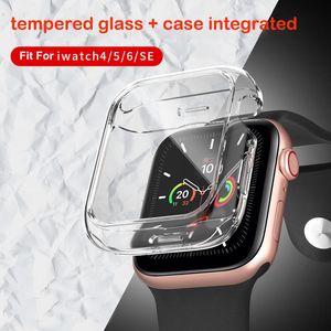 Apple iWatch 용 투명 강화 유리 케이스 4 5 6 SE 소프트 TPU 풀 커버리지 쉘 스마트 워치 커버 케이스 프로텍터 액세서리