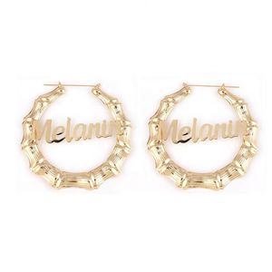 Personalized Custom 9CM Huge Bamboo Hoop Earrings Melanin Gold Name Earrings