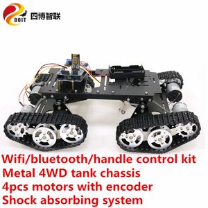 WiFi / Bluetooth / Punho Controle TS400 4WD Smart Crawler RC Robot Tank Chassis Kit Absorção de Choque 33GB-520 Motor DIY para Arduino 201208