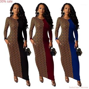 Abiti africani Donna Boho Manica lunga Maxi Leopard Club Dress Abiti da festa per donna Geometrico Autunno Moda Aderente Veste Femme1