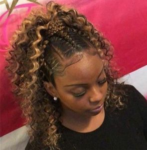 Ombre Kinky Curly 1B Highlight # 30 Virgin Remy Hair Indian Remy Human Włosy Ponytail 100 Ludzki Włosy