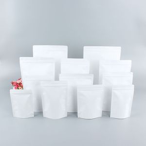 Kaffe Zipper Stående Förpackning Påsar Väskor Aluminium Folie Mat Förvaringspaket Zip Lock Bag Luktsäker Multi-Storlekar Vit Kraft Paper