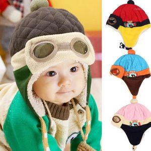 Pojkar Vinter Varm Cap Beanie Pilot Virka EarFlap Hattar Sticka Baby Hat Gorro Dropshipping