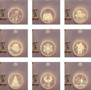 3D Christmas Hanging Light Vetrina rotonda Lampada natalizia colorata Fiocco di neve Santa Star String Layout Lights Decorazione per feste LSK1710