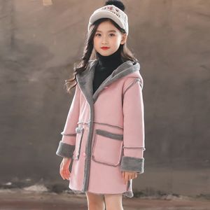 Autumn And Winter Rabbit Ear Hooded Coat Winter Warm Kids Jacket Outerwear Girl Wool Blend Children Clothing Top 3-12years Baby LJ201125