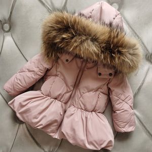 2020 Hooded Fur Girls Coats Winter Warm Down Baby Girl Jackets Ruffle Hem Children Outerwear Fashion Kids Windbreakers Clothes LJ201126