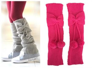 Knit bow knot Winter warm Leg Warmers long Boots Cuff Socks for girls fashion Accessories