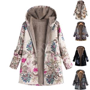 Giacca da donna Autunno Donna Giacca a vento da donna Giacca in pelle Cappotto Stampa floreale Tasche con cappuccio Cappotti vintage Herbst Jacke Damen 201106