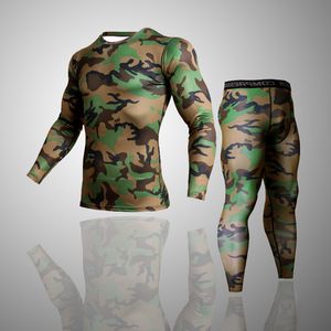 Men's Brand Clothing Army camouflage Thermal Underwear Tracksuit set Crossfit Fitness Shirt Men Leggings 2 piece Rashgarda MMA LJ201126