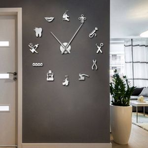 Dentist Tools Frameless 3D Wall Clock Dental Practitioners Clinic Stomatological Hospital Orthodontics Room Art Decor Clock LJ200827