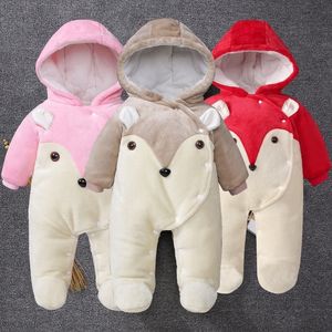 Baby clothes winter thick warm warm jumpsuit robe romper newborn cartoon bear cute baby boy jumpsuit baby girl hooded jumpsuit LJ201023