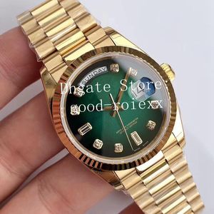 Unisex 36mm Brown Green Dial Women 's Watches EW 남자 자동 cal.3255 시계 진주 옐로우 골드 오토 날 날짜 128238 남성 eta ewf 손목 시계