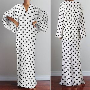 Vonda Polka Dot Klänning Sommar Sundress Elegant Kvinnor V Neck Long Vestido Snygg Höstol Sundress Plus Storlek Kaftan Robe Klänningar Y0118