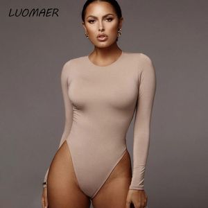 Women's Jumpsuits & Rompers Luomaer Sexy Skinny Solid Long Sleeve Bodysuit Women Bodys Top Autumn Winter Female Elegant O Neck Slim White Bl