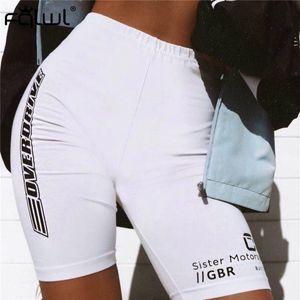 Wholesale white high waisted biker shorts resale online - FQLWL Summer Fitness Biker Shorts Women Cotton Workout High Waist Shorts Female Casual Letter Printed White Skinny Sexy Shorts Y200512