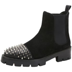 toe Men Handmade Rivet Square Nubuck leather winter Black Slip on increase Ankle Boots for men