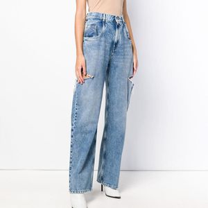 Mulheres altas cintura jeans lavado pesado pesado grosso perna reta perna destruída calça calça alta rua 201105