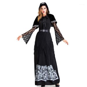 Costume Accessories Skeleton Print Scary Vampire Witch For Halloween Adult Sorceress Role Playing Cloaks Suit Hooded Capes Women1