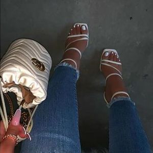 Leopard Snake Land Print 519 Block Mule Heel Lace Up Sandals Women High Square Toe Ladies Party Shoes ZL 19