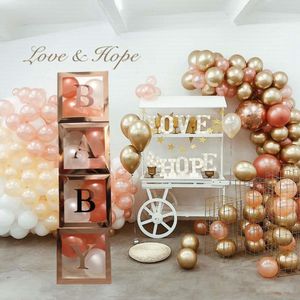 Taoup Paper Rose Gold Baby Shower Boxs Favos Gifts Baby Shower Decors Grattis på födelsedagen Party Supplies Kids Balloons Storange Boxs Y200903