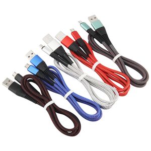 1M Spiral Stripe Micro USB Charger Cable Type C Flätad Data Cord Charging Line för Samsung S8 Android Smart Phone