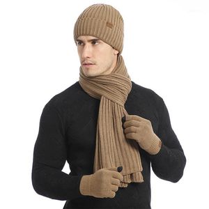 Chapéus Lenços Luvas Conjuntos Temperamento Moda Quente Espesso Soft Striped Hat Scarf Set Men HatsscarvesGloves para Drop1