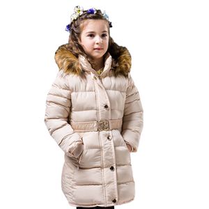 Flickor Vinterrock Hooded Fur Collar Barn Jackor Bomull Parka Coat Kids Vinter Ytterkläder Tjockta Varma Kläder Tjejer Kläder LJ201017