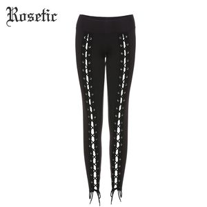 Rosetic Gothic Leggings Pantaloni Bandage Donne Donne Primavera Black Slim Pizzo Streetwear Streetwear Skinny Moda Sexy Casual Harajuku Goth Pants 201027