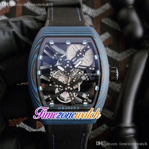 Дешевые Новый V45 Япония Miyota 8215 Автоматическая Мужские часы из углеродного волокна Корпус Skeleton циферблат черный нейлон Rubber часы Timezonewatch E209b1