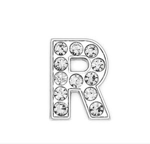 50st / mycket 8mm Silver Slide Letter R Full Rhinestones Charms Fit för 8mm DIY Läder Armband Telefonremsor Sl0027