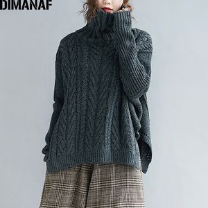 DIMANAF Maglione donna inverno lavoro a maglia lana spessa Plus Size dolcevita donna signora pullover di base a righe abbigliamento casual 201017