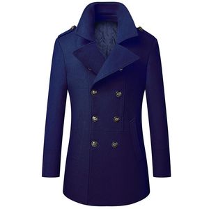 Vinter dubbelbröstull Trench Coat för män Luxury Wind Breaker Cashmere Coat Män