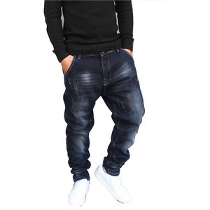Fashion-hip hop harem jeans mens jogger byxor jeans bomull stretch lous baggy denim byxor män kläder plus storlek 28-42