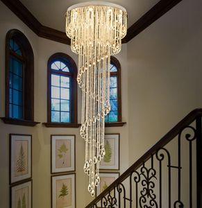 Double spiral staircase lustre crystal ceiling chandelier lighting restaurant hotel hall loft long illumination lights