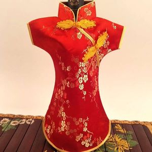 Chinese style Silk Satin Clothes for Wine Bottle Dress Bag Protection Cover Home Party Table Decoration Bottle Packaging Pouch 10pcs/lot fit 750ml