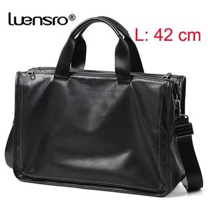 Large Briefcase Men Genuine Leather Shoulder Laptop Bag 15 inch Soft Big Handbag Multi-layer Travel Briefcases 220125