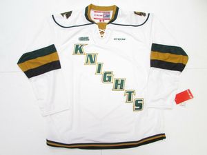 Szyte Niestandardowe Knights London Rycerze OHL White CCM Hockey Jersey Dodaj dowolny Nazwa Numer Mens Kids Jersey XS-5XL