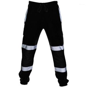 Män mode arbete hög sikt casual pocket byxor svart reflekterande sweatpants cargo byxor män