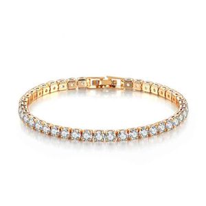 Na moda pulseras mujer 14k banhado a ouro jóias 4mm cz diamante gelado pulseira de tênis para mulheres