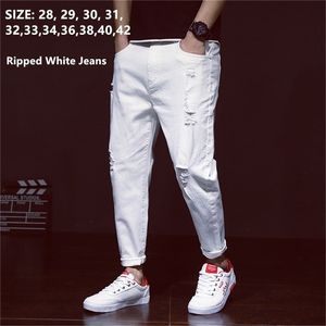 Homens de jeans brancos rasgados harem jean denim anfitrião mens calças primavera verão para homem mais tamanho 38 40 42 grandes calças de cowboy 201111