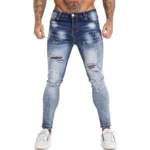 Gingtto Homme Elástico cintura magro para homens estiramento calças streetwear mens denim azul jeans zm139 201223